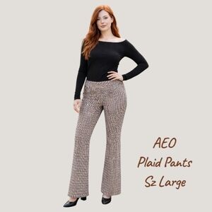 American Eagle Outfitters Women's Plaid Flare Pants - Brown